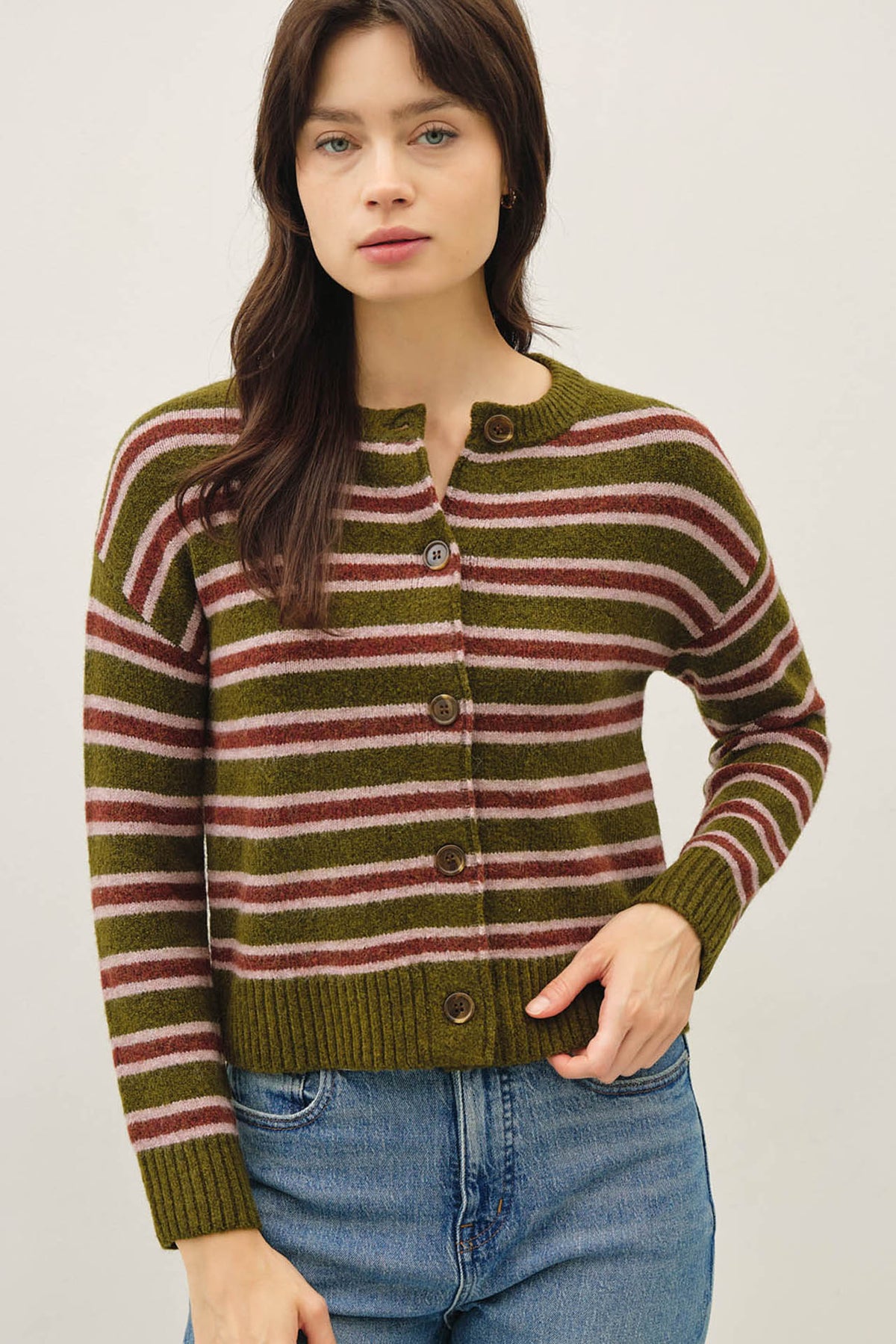 Cozy Striped Cardigan | Olive