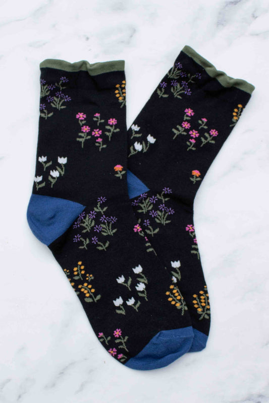 Mix n' Match Floral Crew Socks | Black Olive
