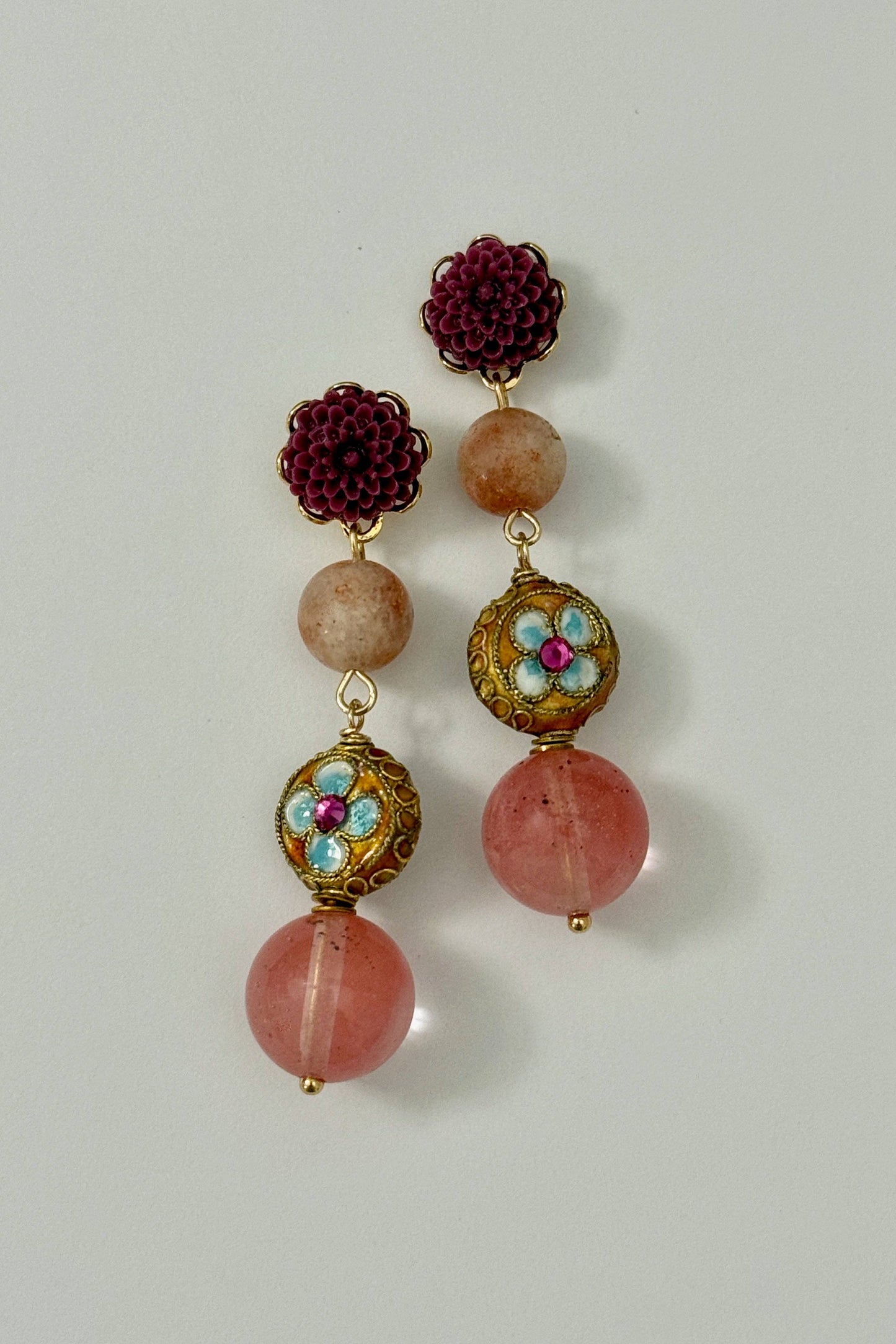 Daisy Earrings | Sunstone + Cherry Quartz