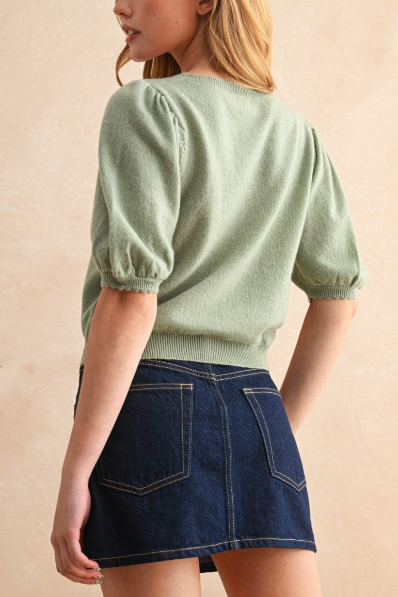 Frankie Short Sleeve Cardigan | Sage