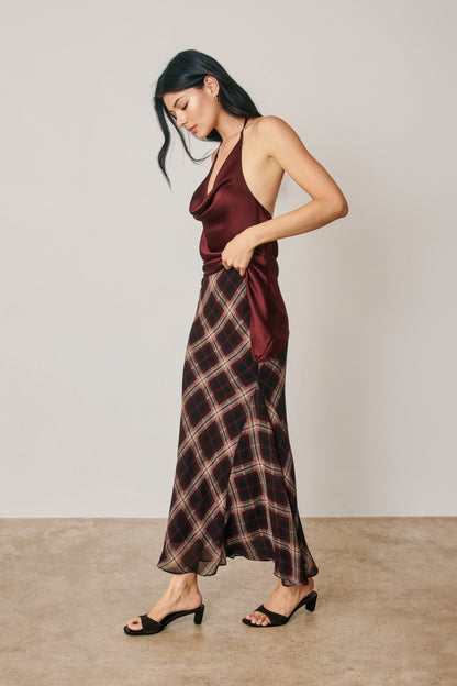 Plaid Bias Cut Midi Skirt