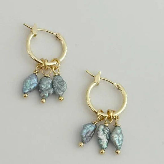 Rice Pearl Hoops | Blue
