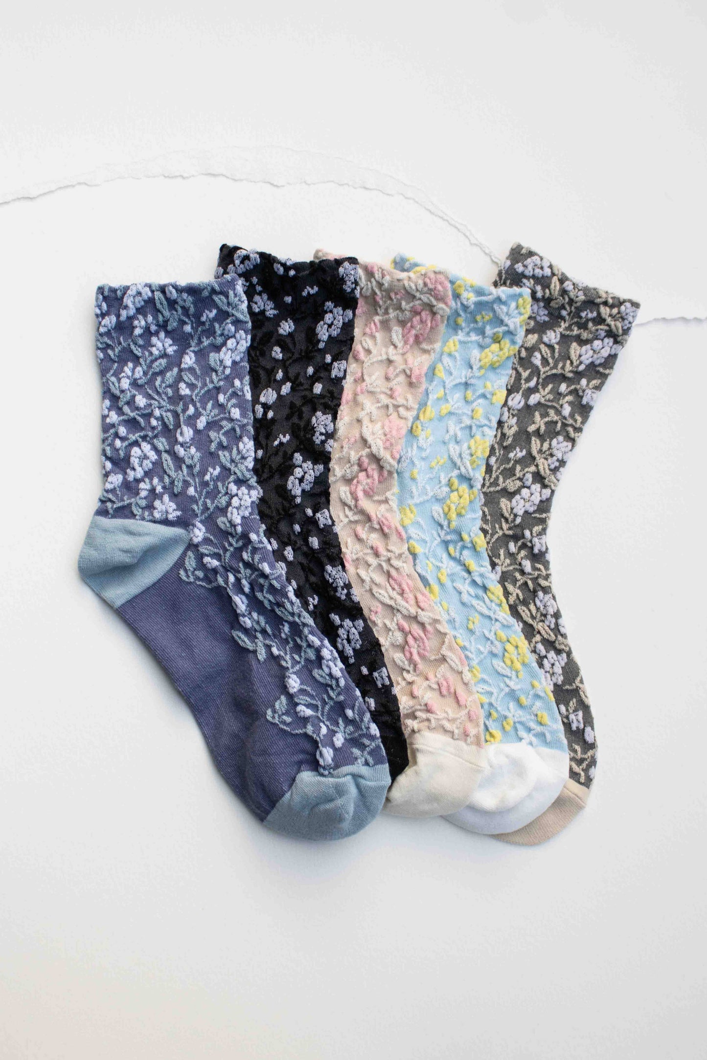 Floral Textured Socks | Denim