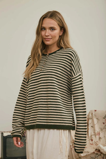 Piper Stripe Henley | Olive