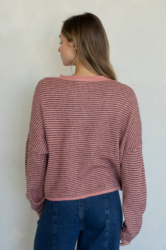 Piper Pin-Stripe Cardigan | Rose