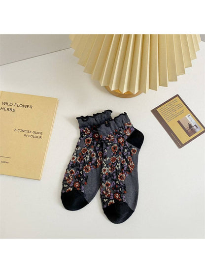 Floral Ruffle Ankle Socks | Yellow