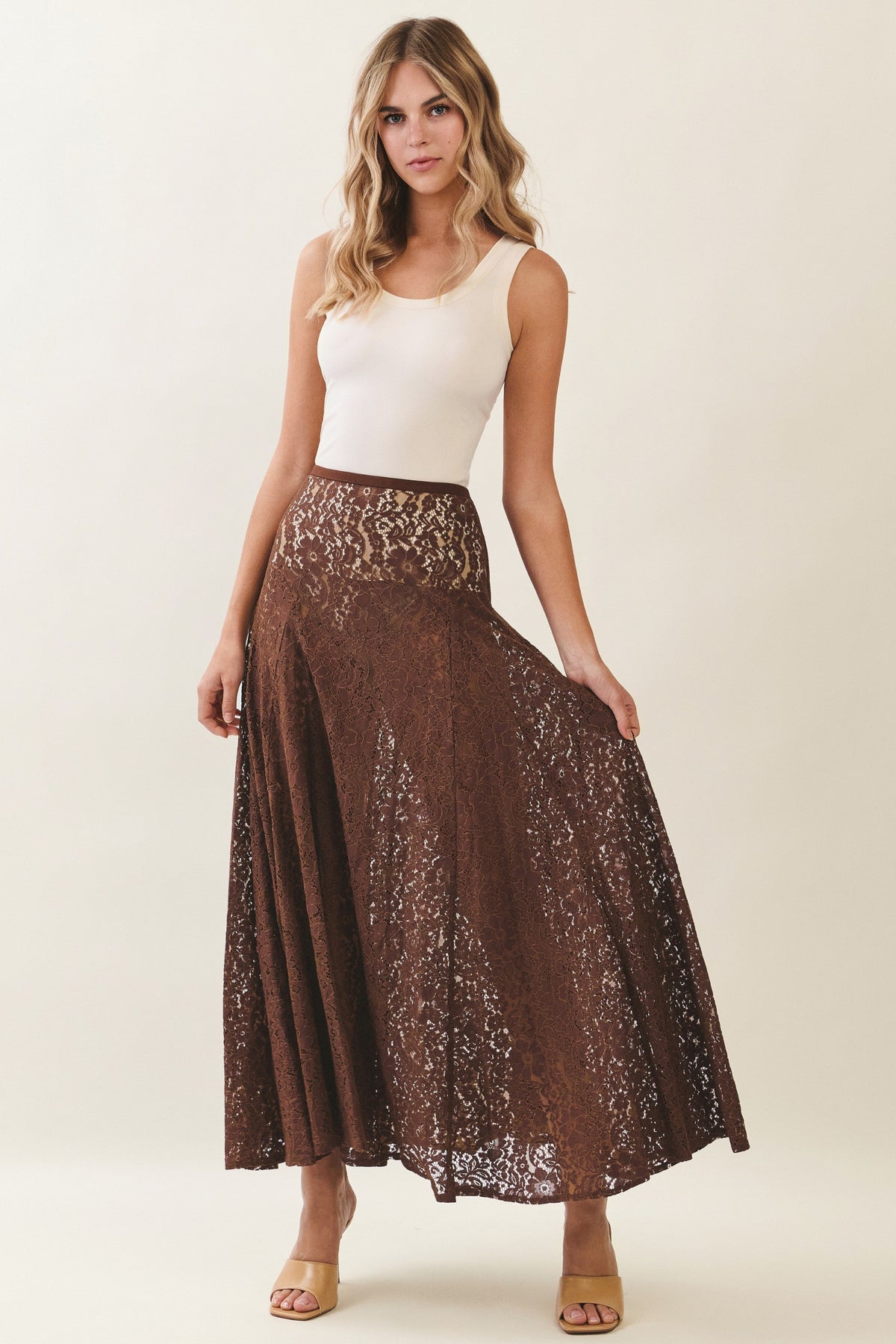 High Waisted Lace Skirt | Chocolate