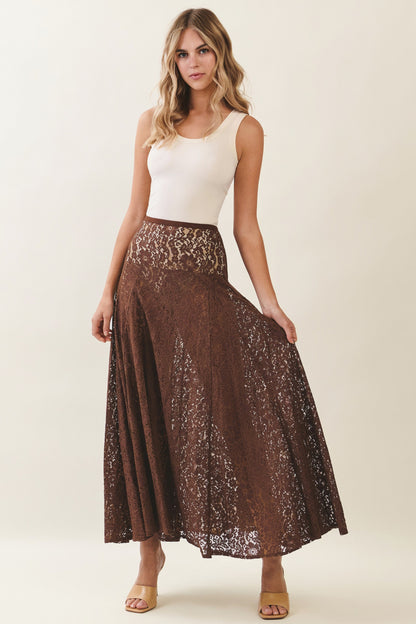 High Waisted Lace Skirt | Chocolate