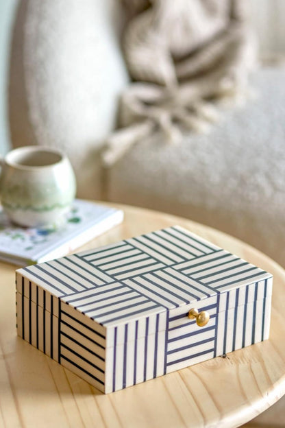 Black + White Stripe Trinket Box