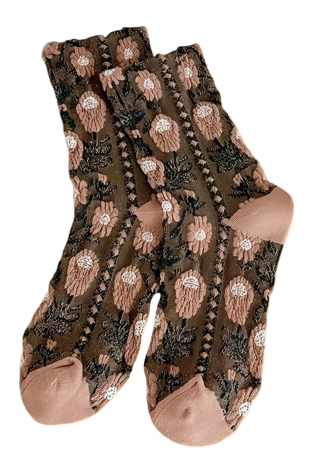 Vintage Embossed Crew Socks | Brown