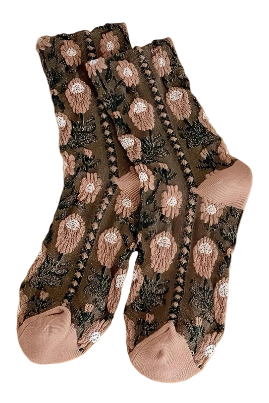 Vintage Embossed Crew Socks | Brown
