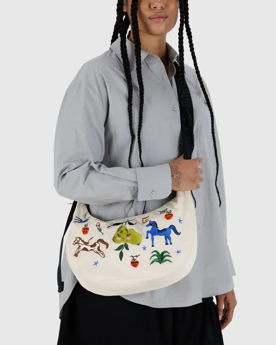 Medium Crescent Bag | Embroidered Painted Prairie