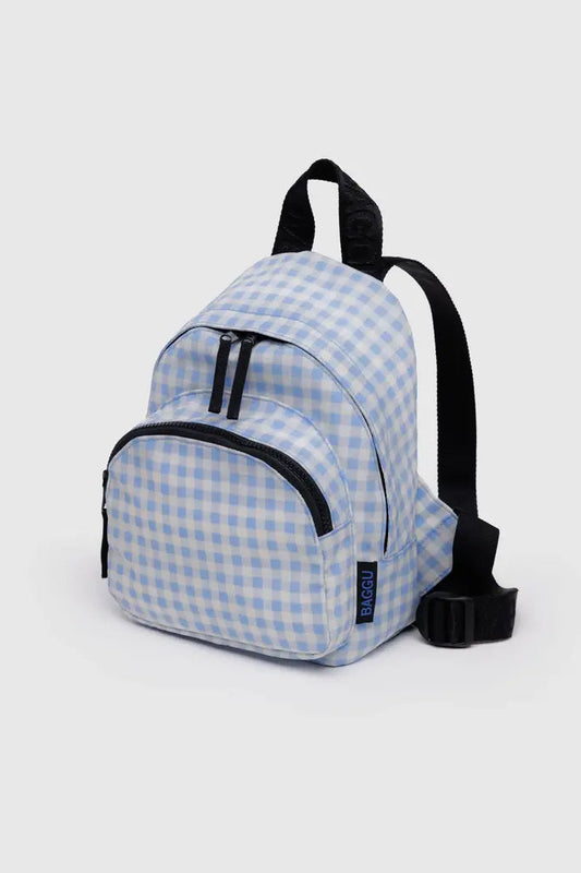 Mini Nylon Backpack | Light Blue Gingham