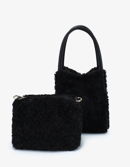 Hollace Mini Tote | Black Shearling