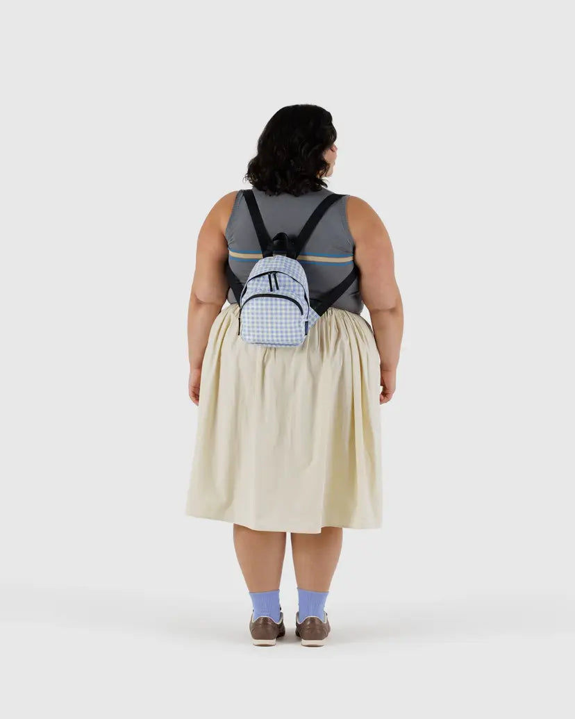Mini Nylon Backpack | Light Blue Gingham