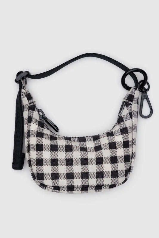 Crescent Bag Charm | Black & White Gingham