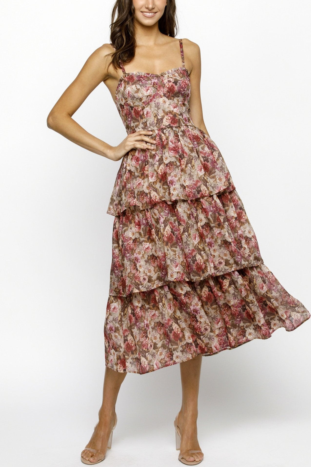 Autumnal Floral Tiered Dress