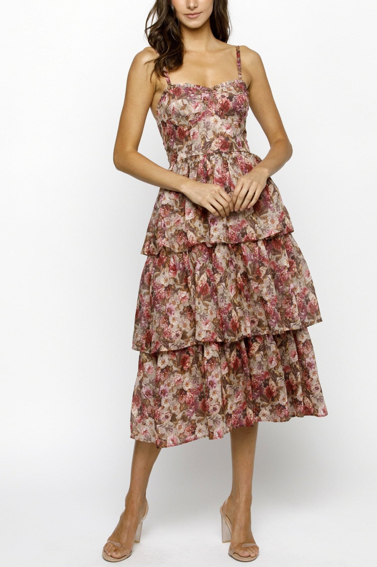 Autumnal Floral Tiered Dress