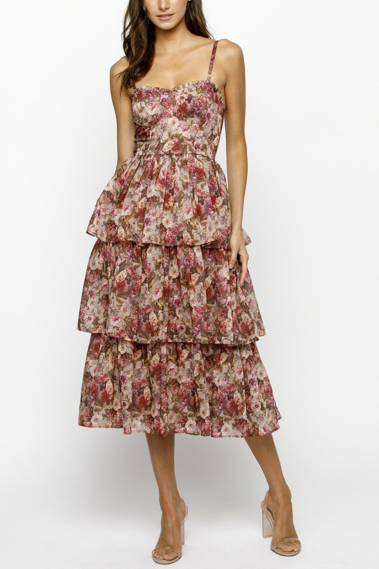 Autumnal Floral Tiered Dress