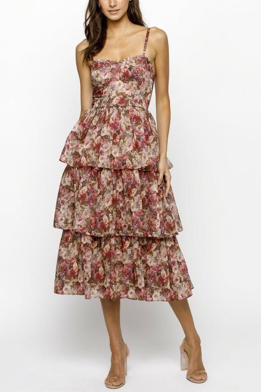 Autumnal Floral Tiered Dress