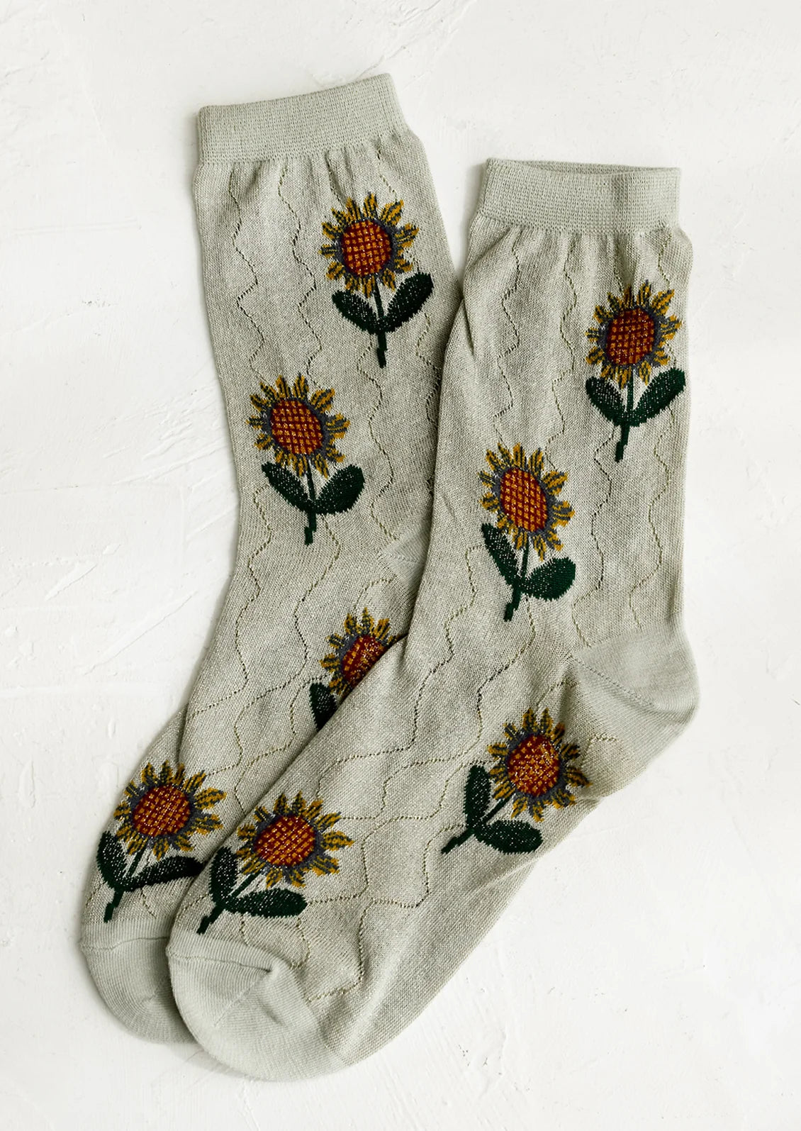Wavy + Sparkle Floral Crew Socks | Yellow