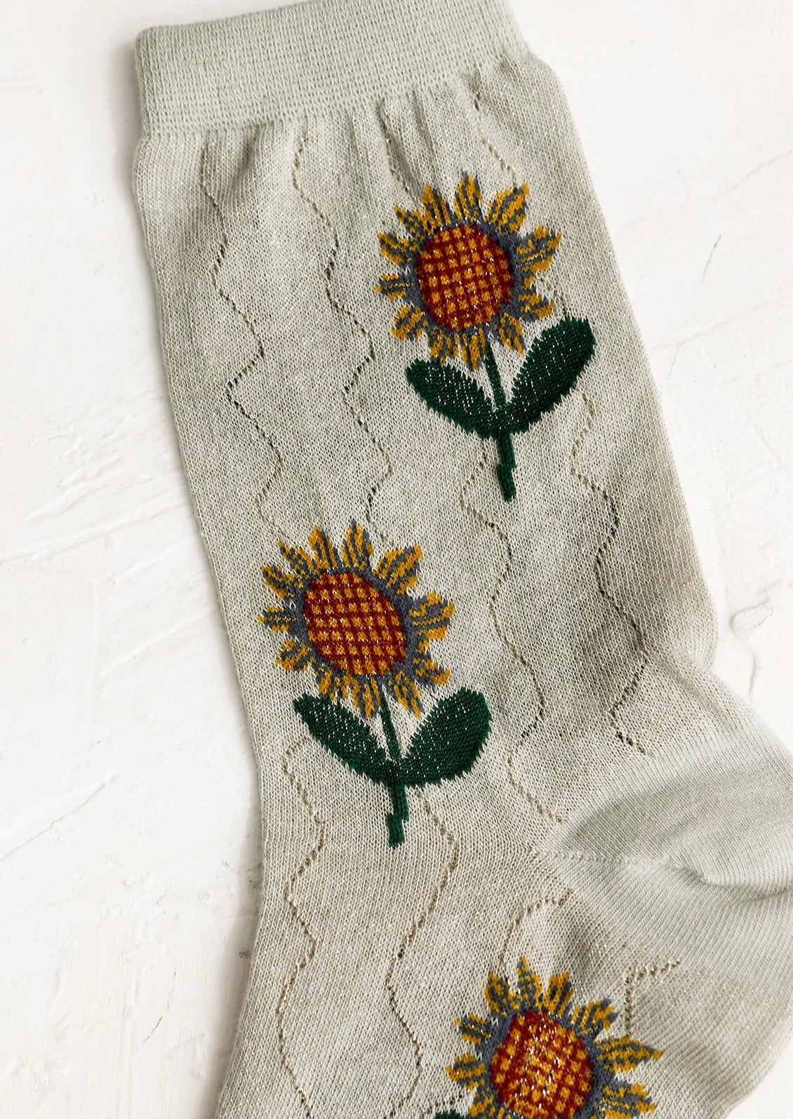 Wavy + Sparkle Floral Crew Socks | Yellow