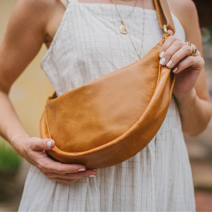 Leather Moon Sling Bag | Camel