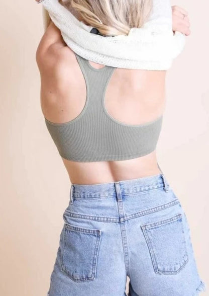 Ribbed Racer Back Bralette | Sage