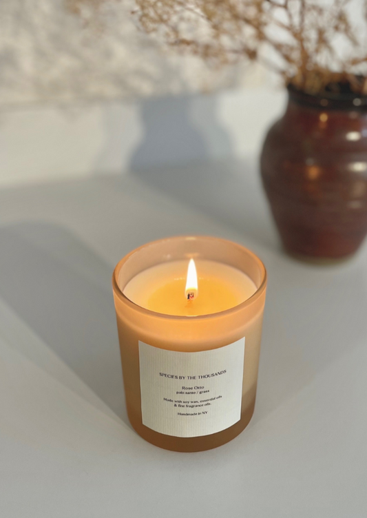 Rose Otto, Palo Santo + Grass Handcrafted Scented Soy Candle