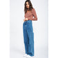 Wide Leg Denim with Ripped Knee