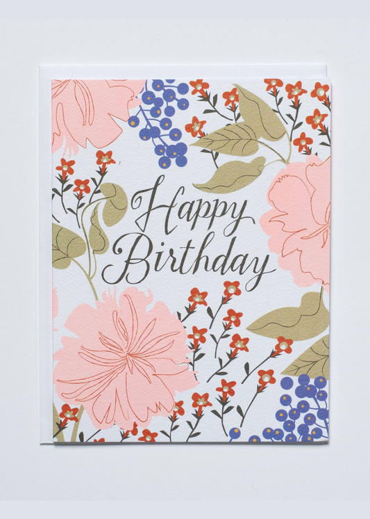 Peachy Floral Happy Birthday Card