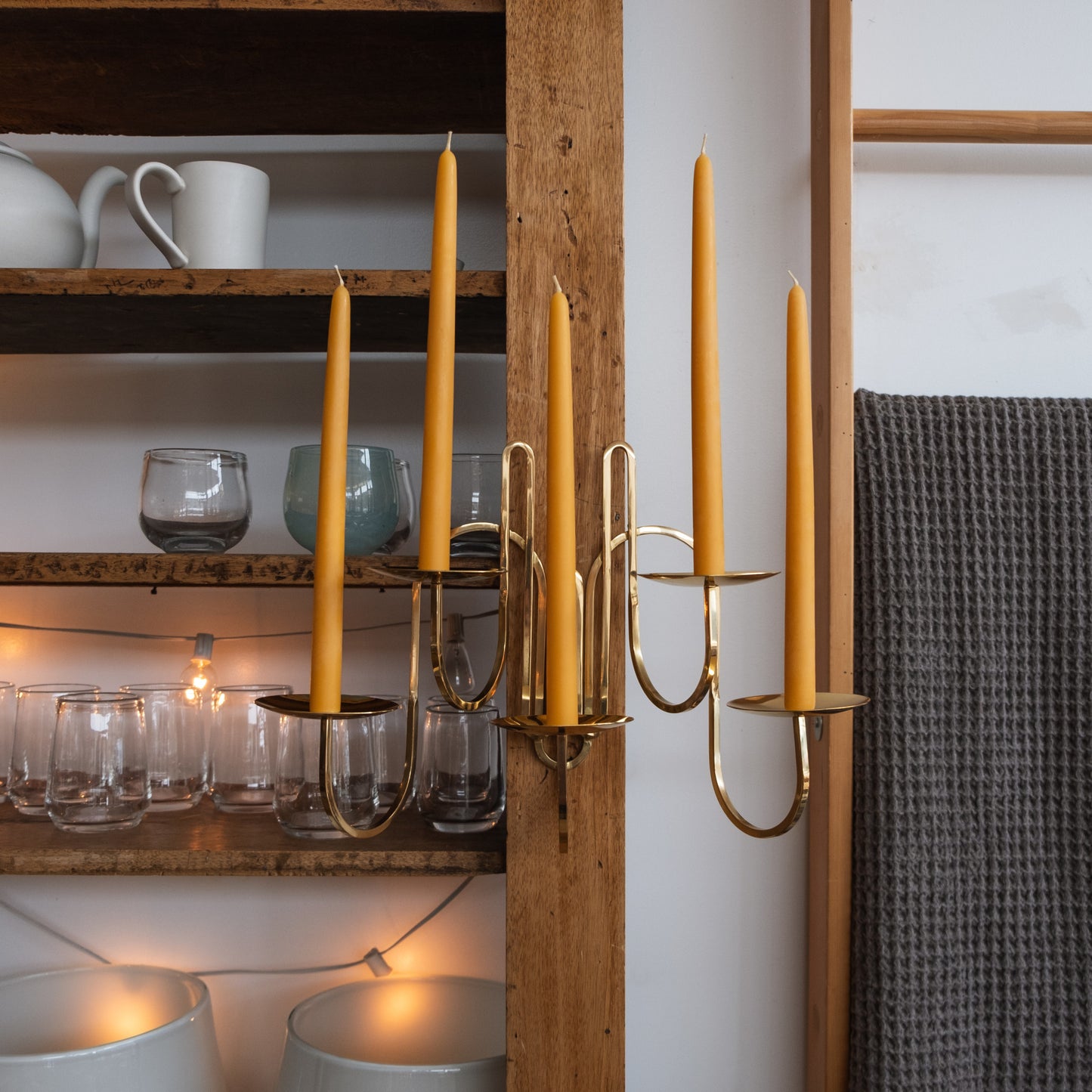 Five Arm Brass Candle Sconce