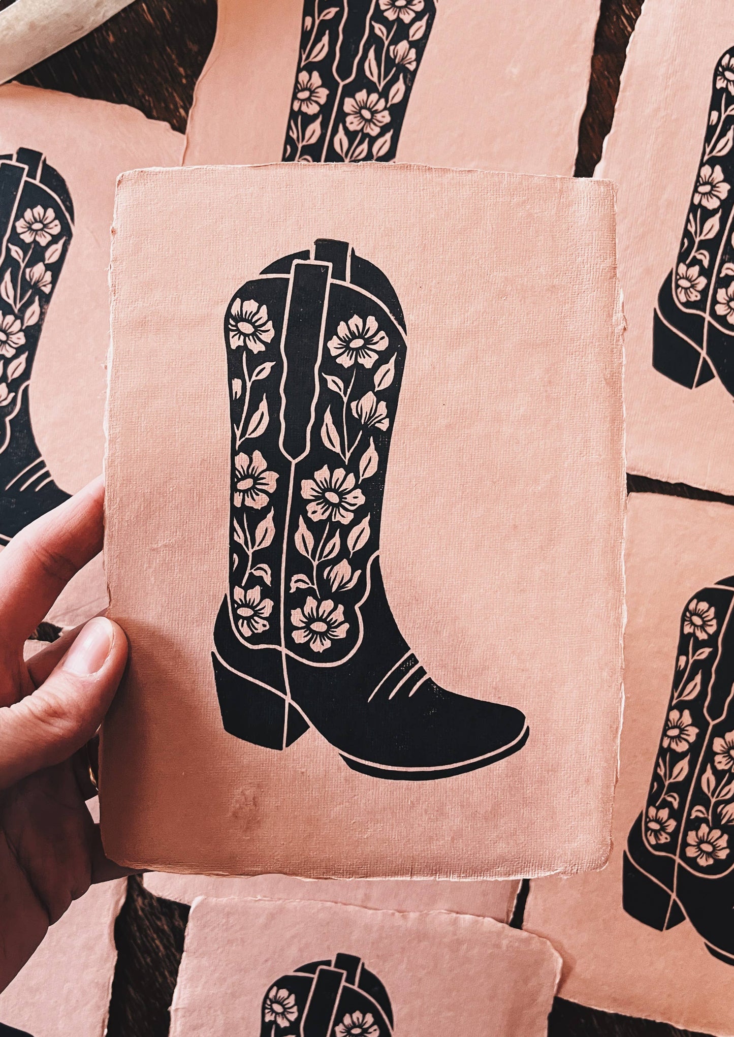 Floral Cowboy Boot Block Print