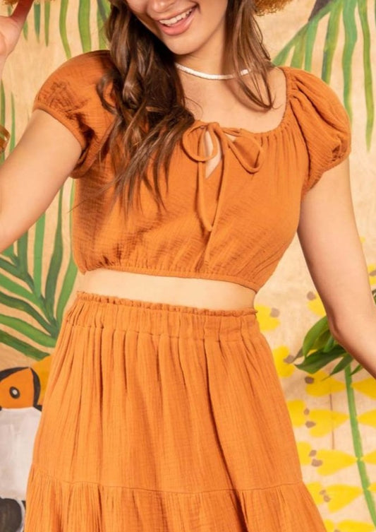 Papaya Puff Sleeve Top
