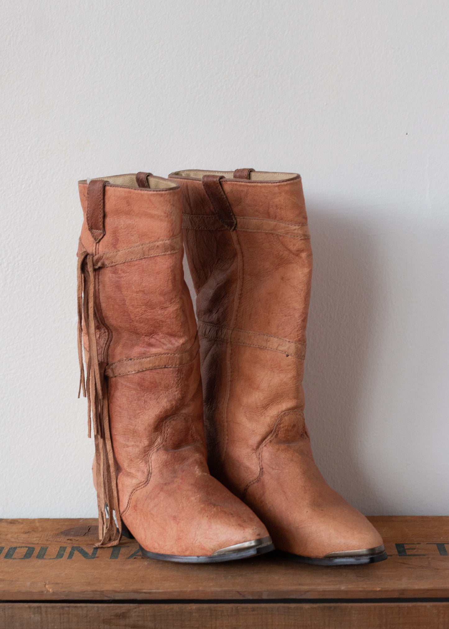 Vintage Leather Cowboy Fringe Boots