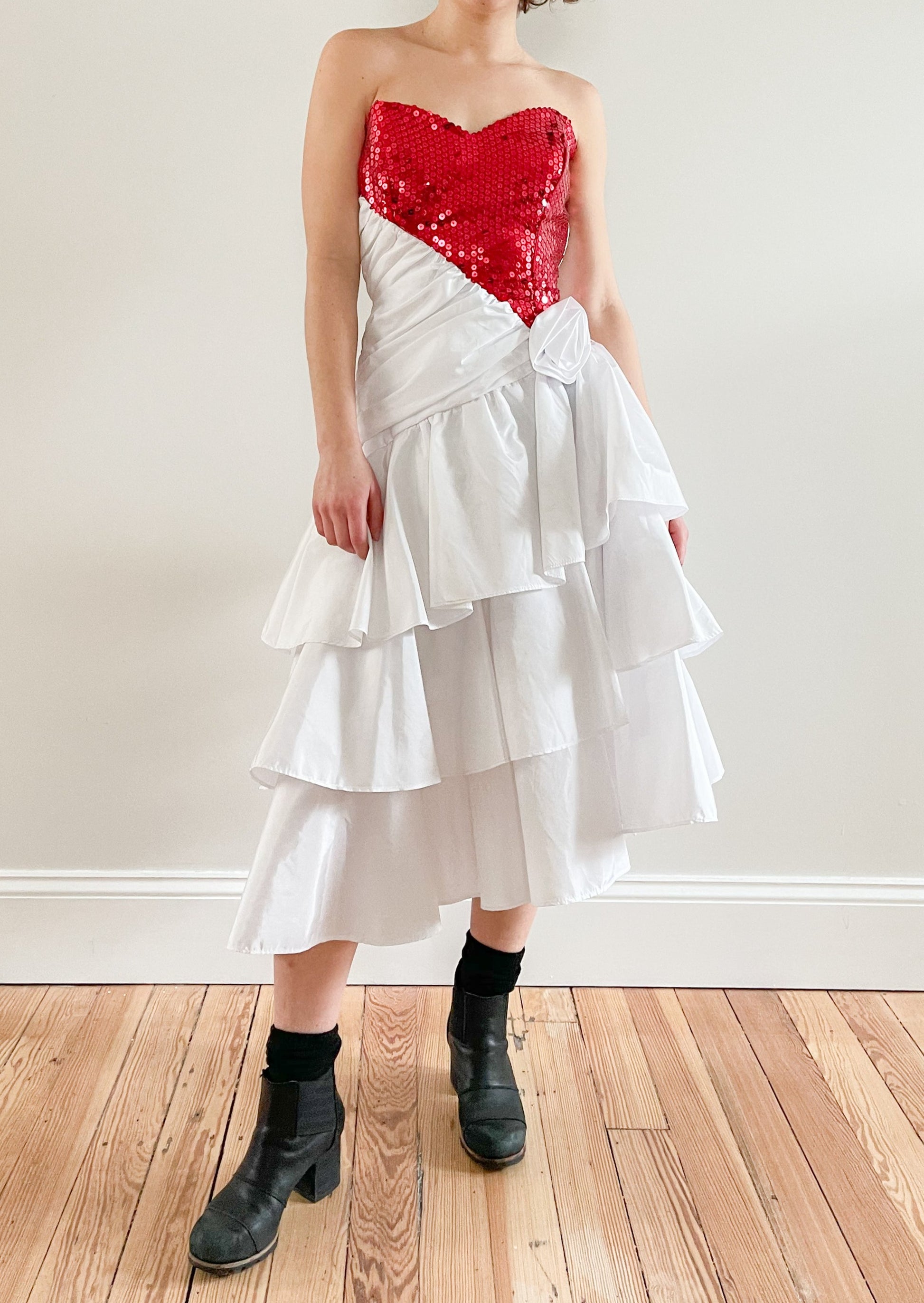 red and white sequin dress Women's Candy Cane Lane Sequin V Neck Dress | Festive Holiday Dress | High Strength & Durable Material with Stretch | Red/Silver