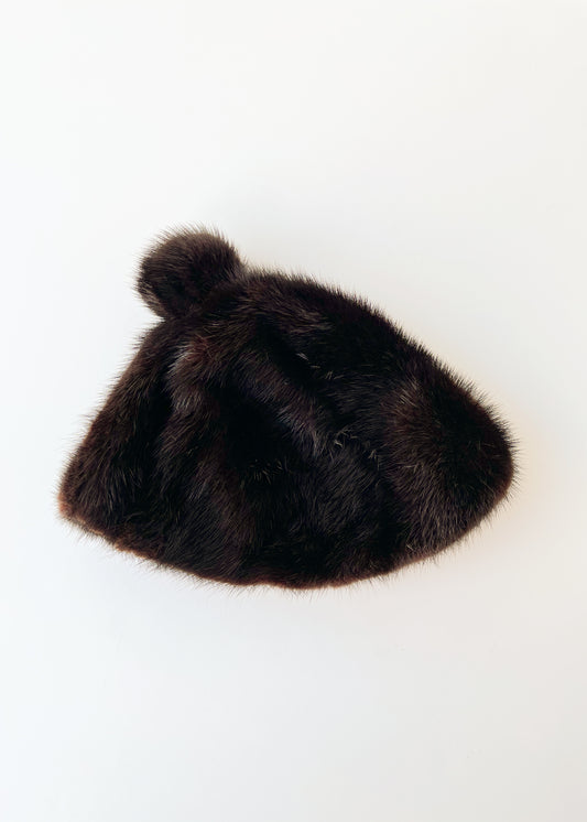 Black Fur Pom Hat