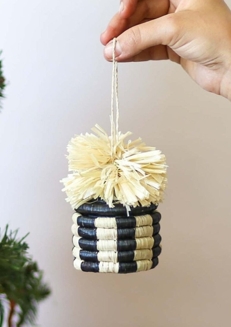 Black Pom Pom Basket Ornament