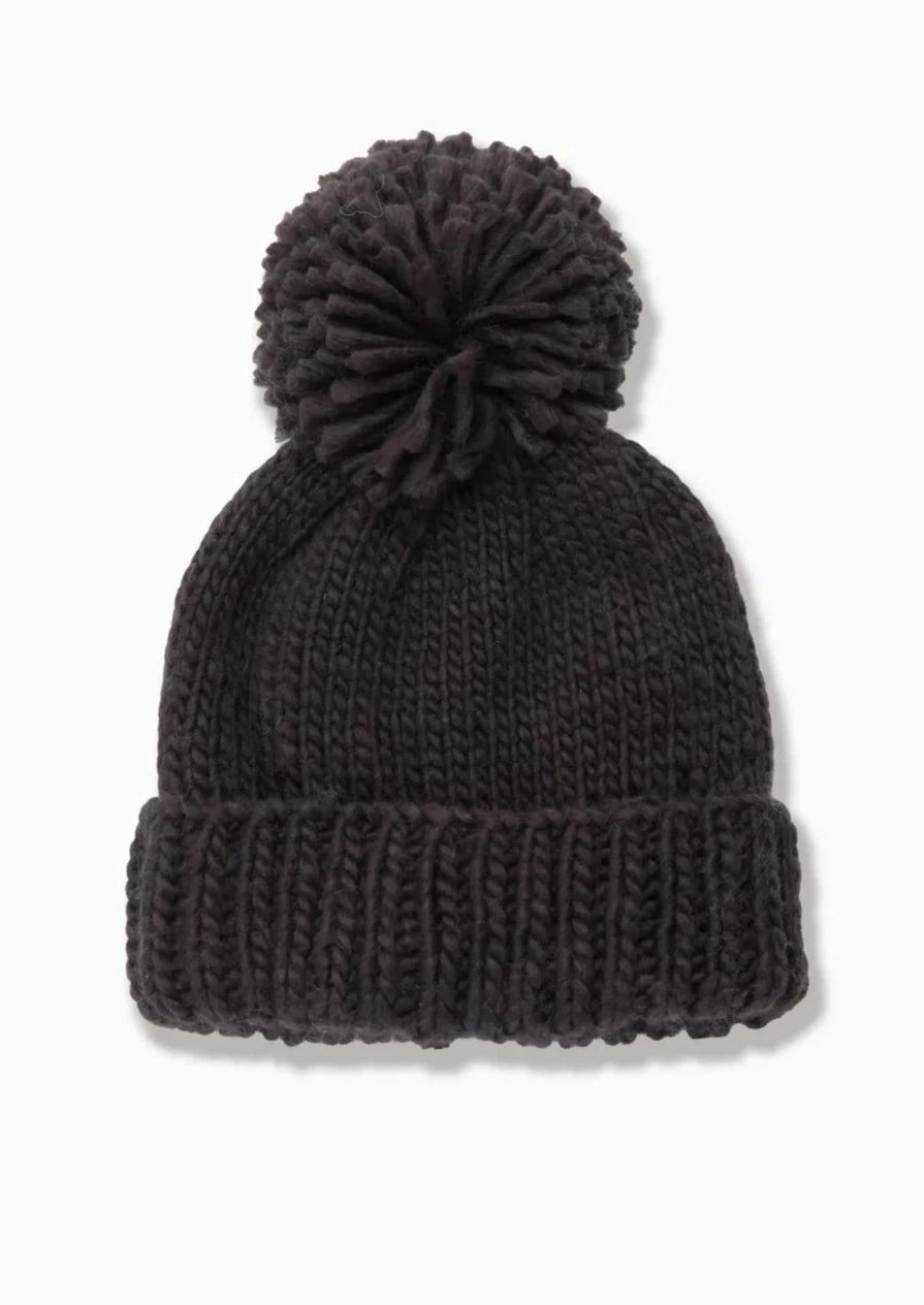 Knit Pom Pom Hat in Black