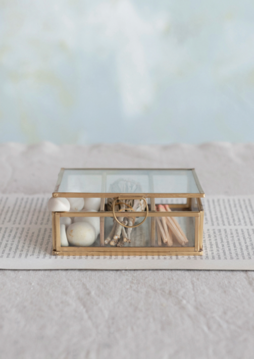 Three Compartment Brass and Glass Box