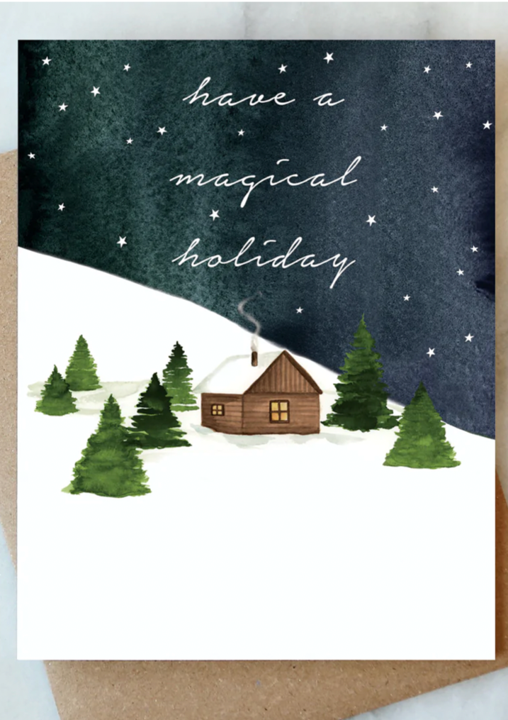 Snowy Cabin Holiday Card