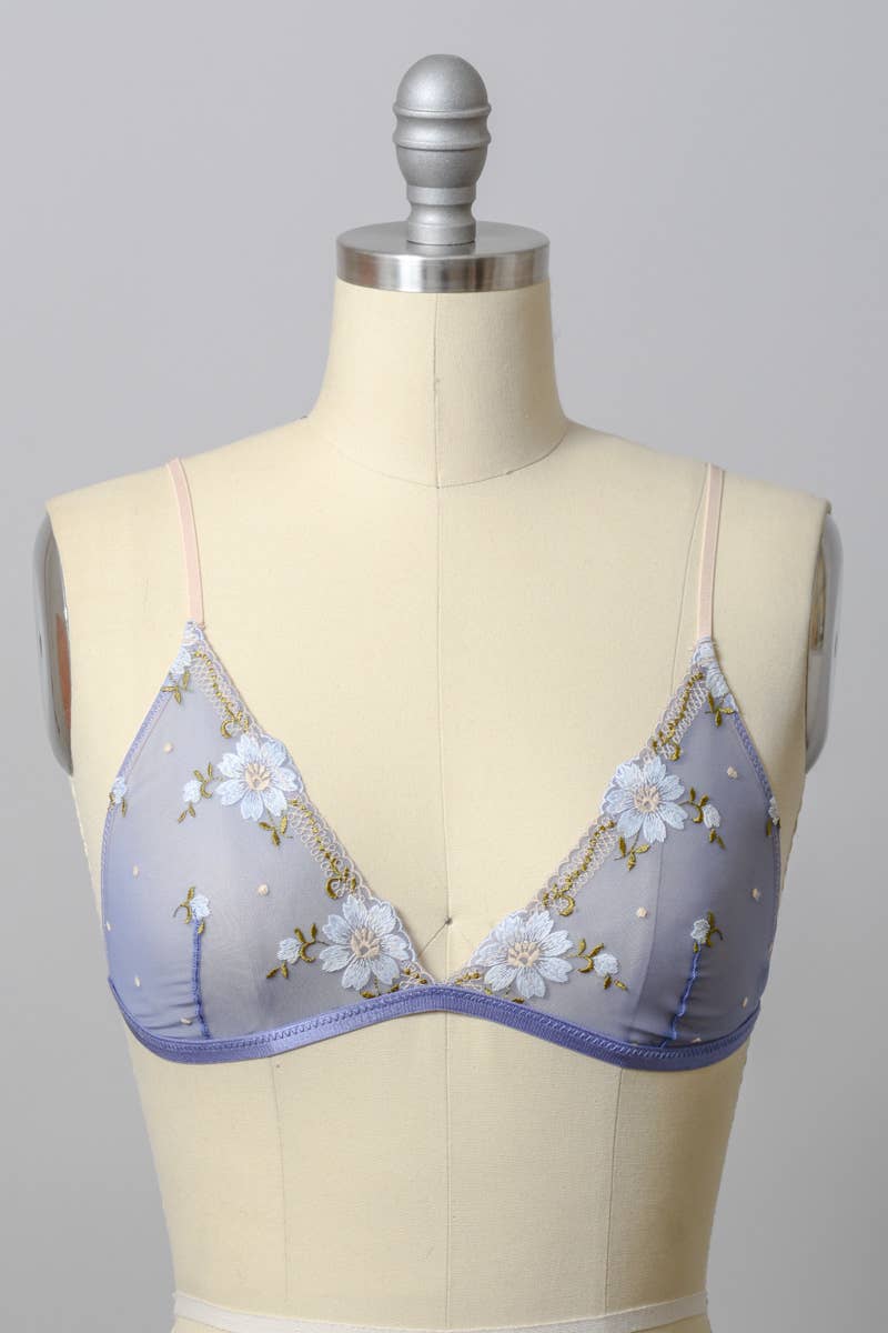 Floral Embroidered Mesh Bralette | Periwinkle