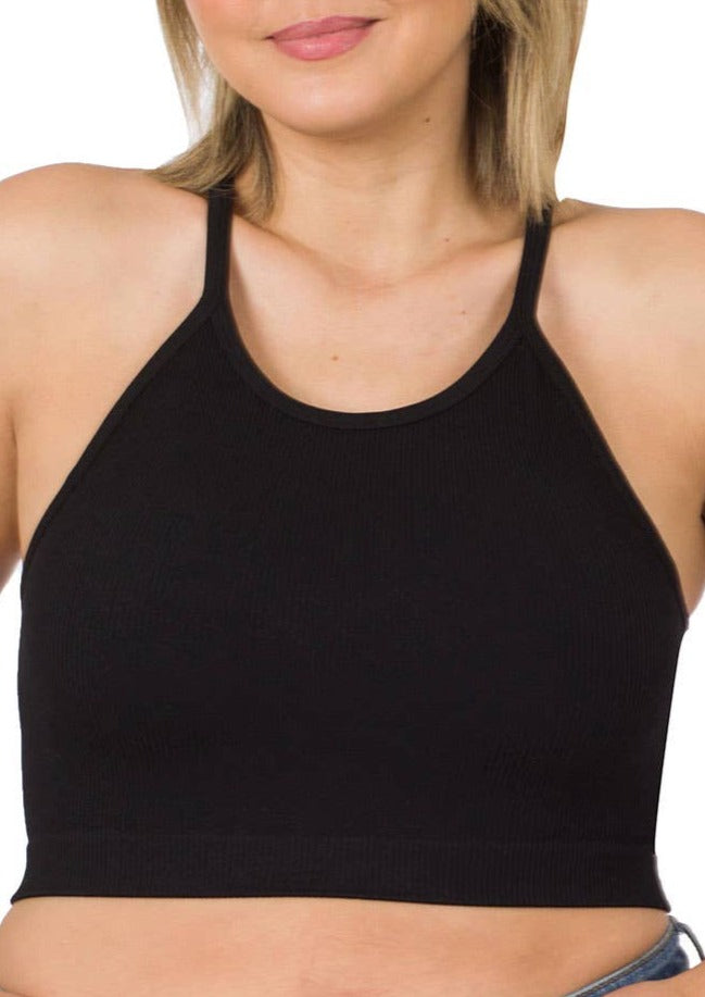 Black Ribbed Seamless Top | Extended