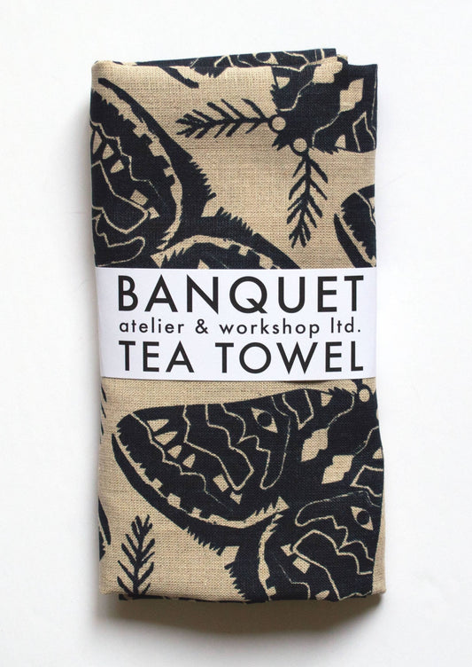 All-Linen Tea Towel | Black Moths