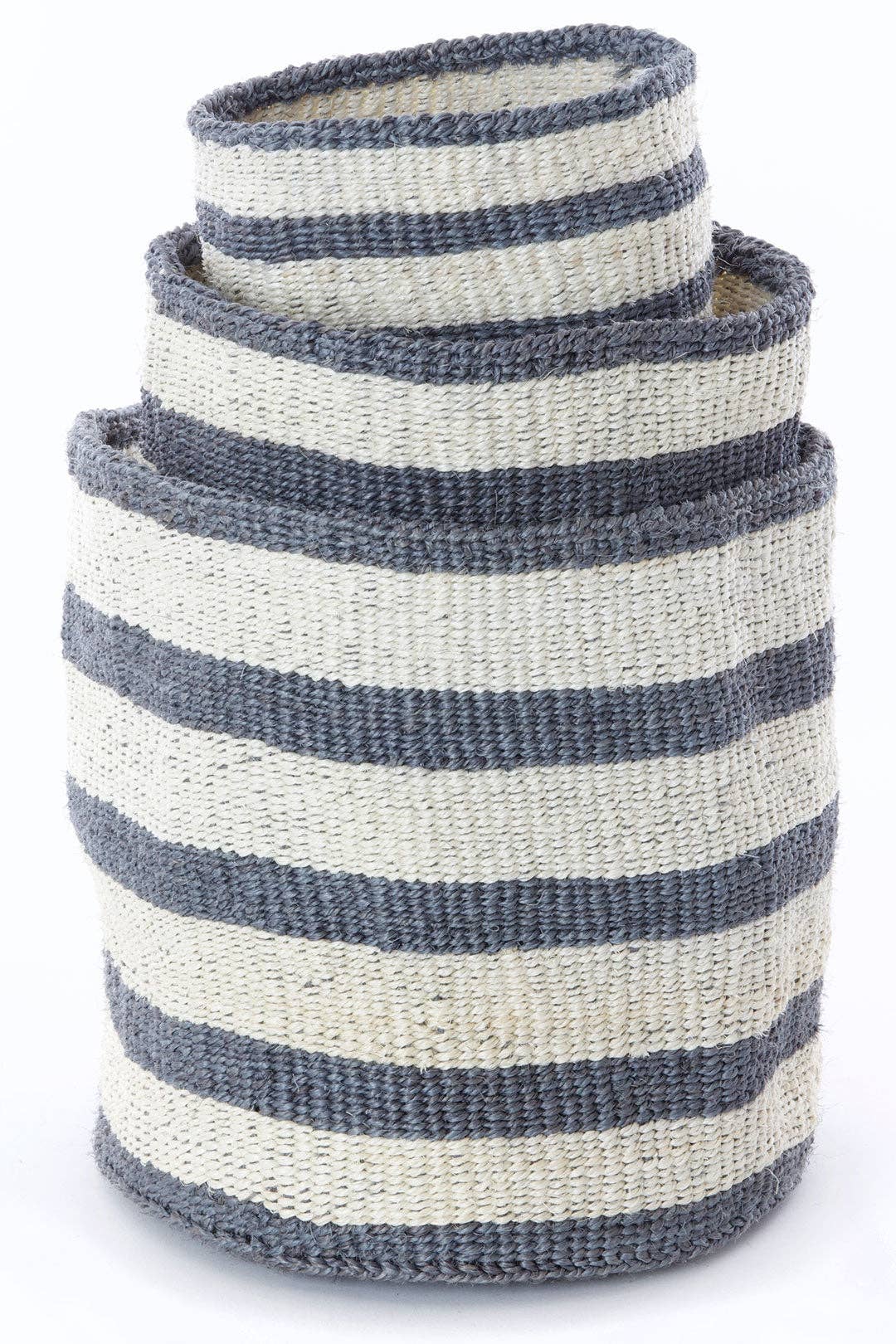 Sisal Basket with Dove Gray Stripes